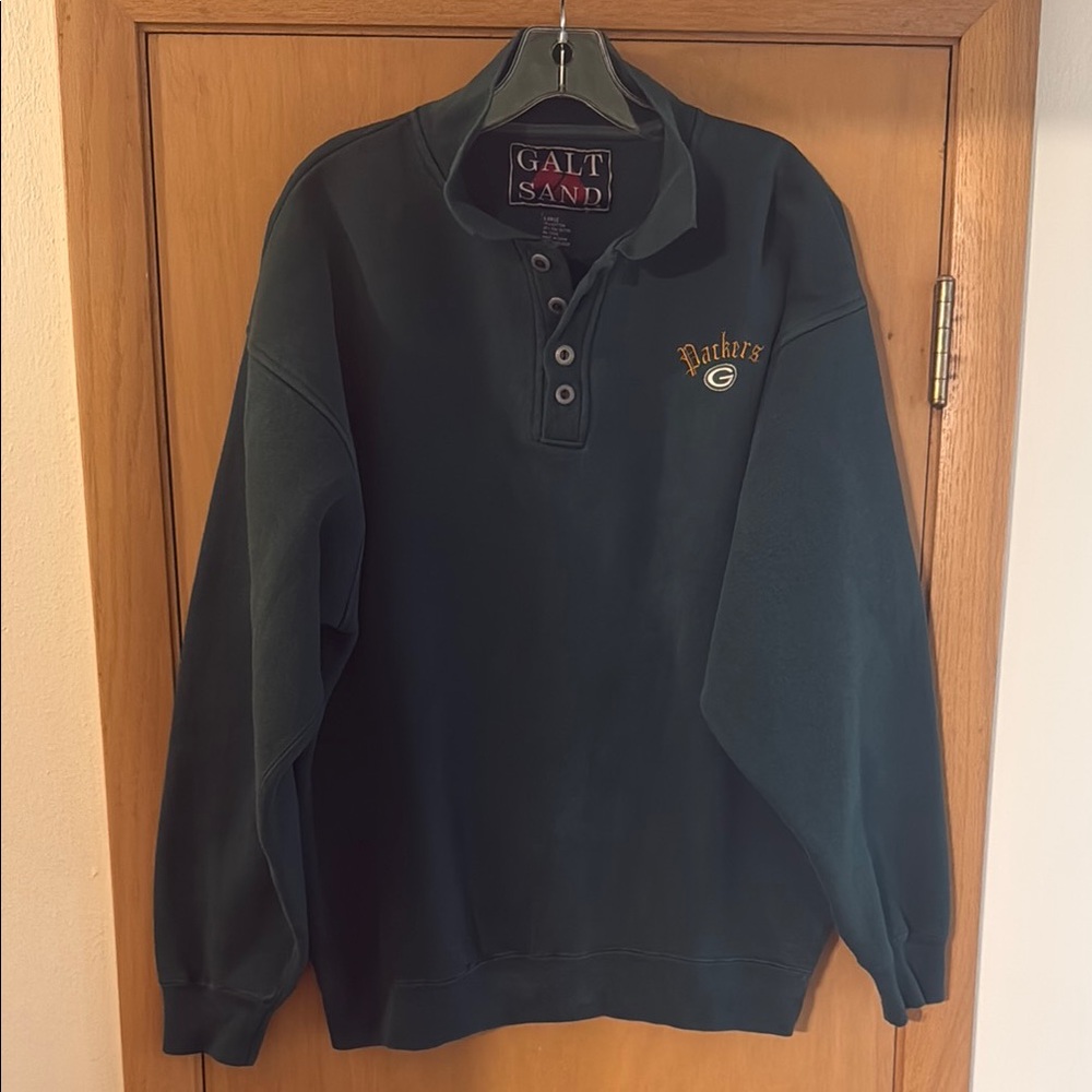 Green Bay Packers Galt Sand Vintage Pullover Polo Sweatshirt Football Size Large